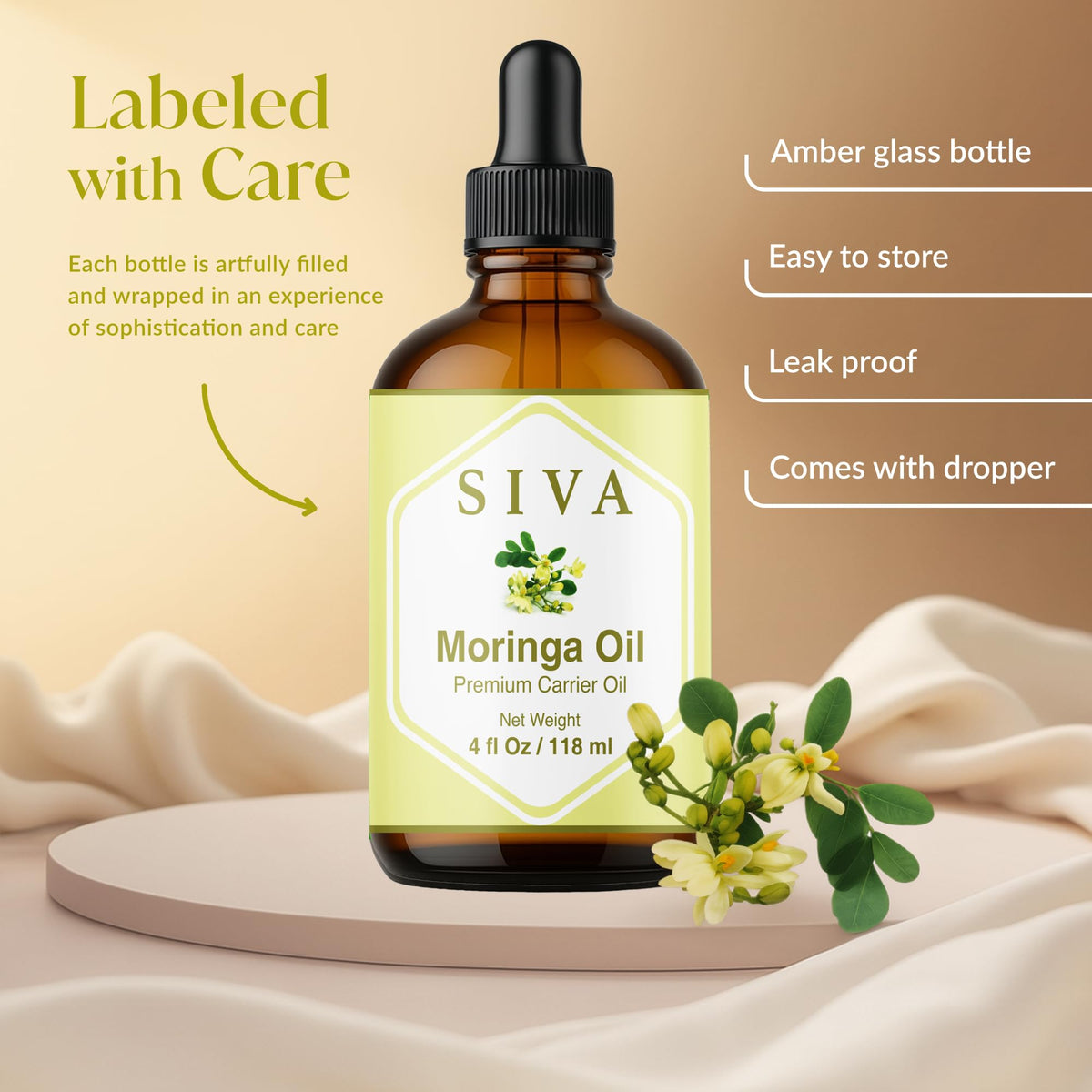SIVA ORGANICS label detail highlighting product information and purity