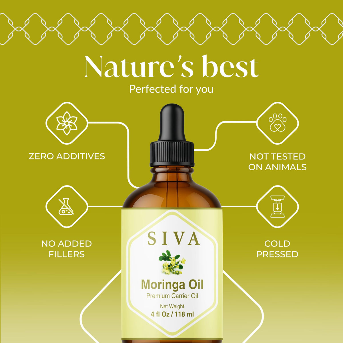 SIVA ORGANICS dropper dispensing precise oil for controlled use