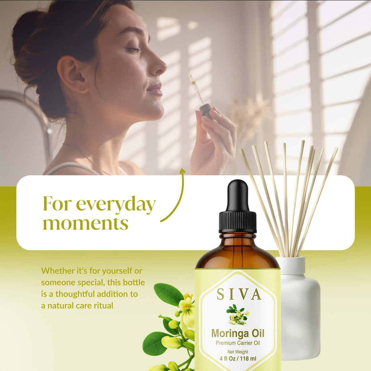 SIVA ORGANICS 4oz bottle next to a ruler showing compact travel size