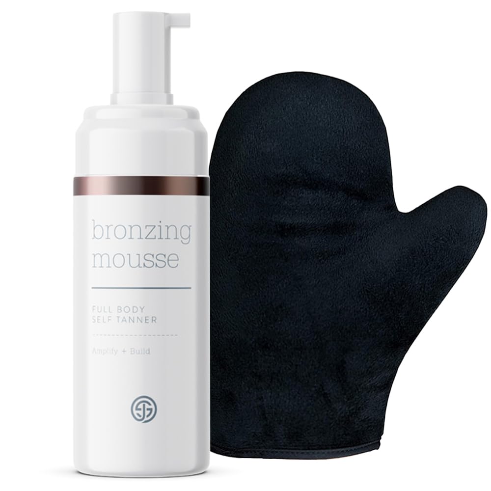 SJOLIE front packaging showing mousse bottle and mitt, easy application benefit