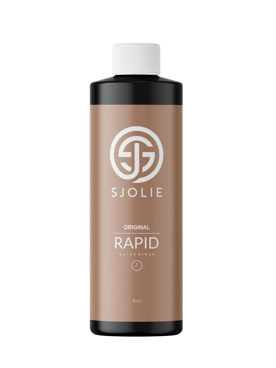 SJOLIE bottle front view showing label and compact 8oz size for quick tanning