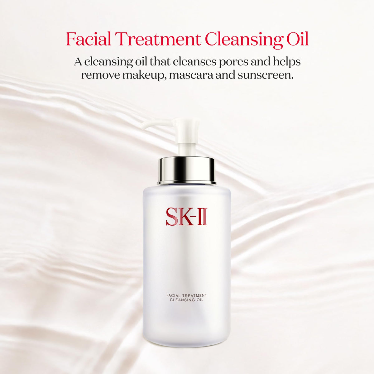 SK-II pump dispensing golden oil texture that spreads smoothly and conditions