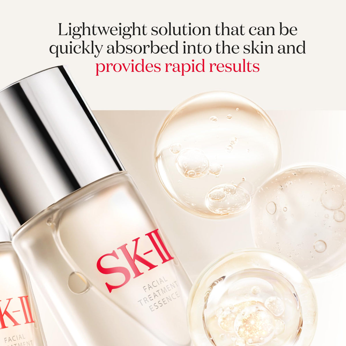 SK-II bottle beside hand to show scale and long-lasting 11.2 oz supply