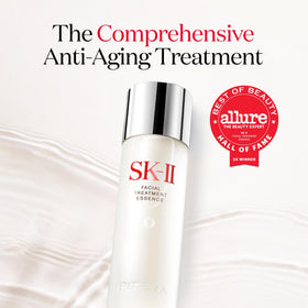 SK-II essence pouring texture onto palm demonstrating lightweight absorbency