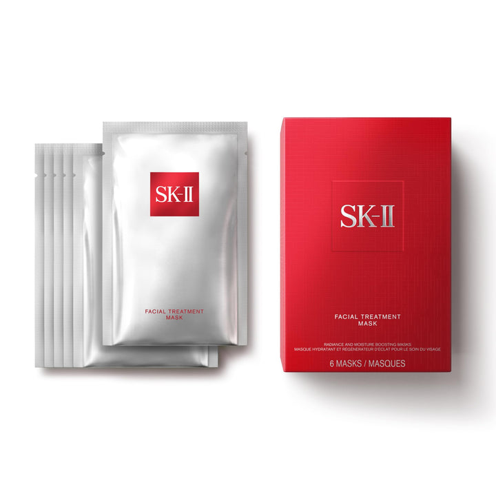 SK-II front packaging showing six brightening masks and product benefit