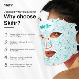 skifir mask in use on model relaxing to show hands-free home treatment
