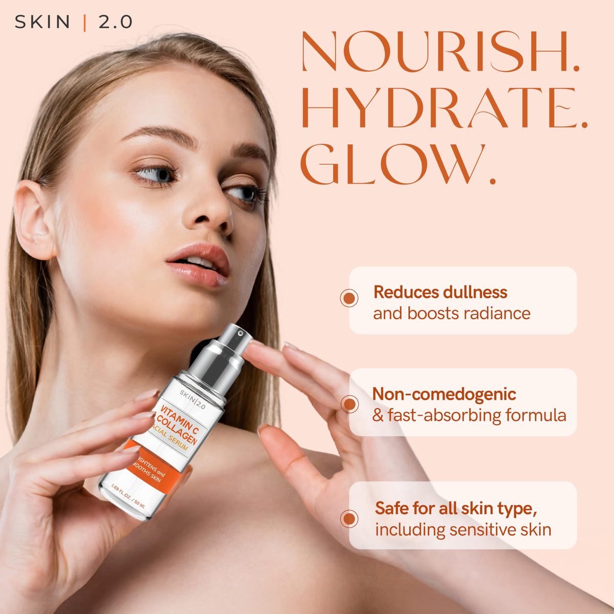 Skin 2.0 before and after composite illustrating brighter, more even skin tone