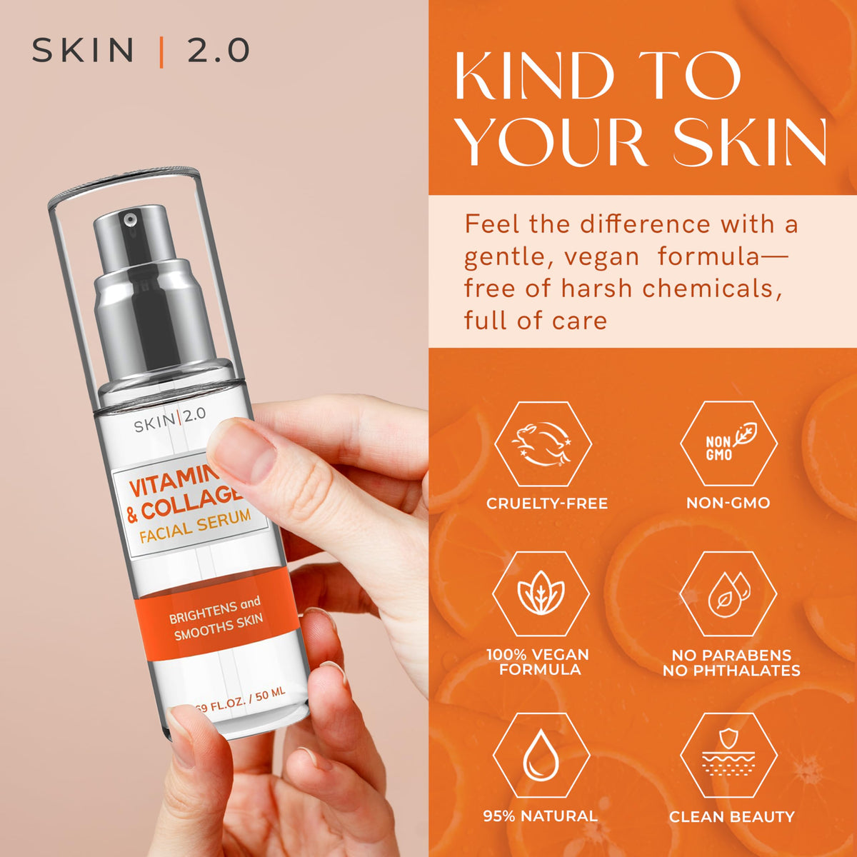 Skin 2.0 close-up label showing dermatologist-tested claims and ingredient focus