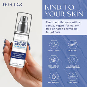 Skin 2.0 closeup label showing key ingredients and clean-beauty benefit