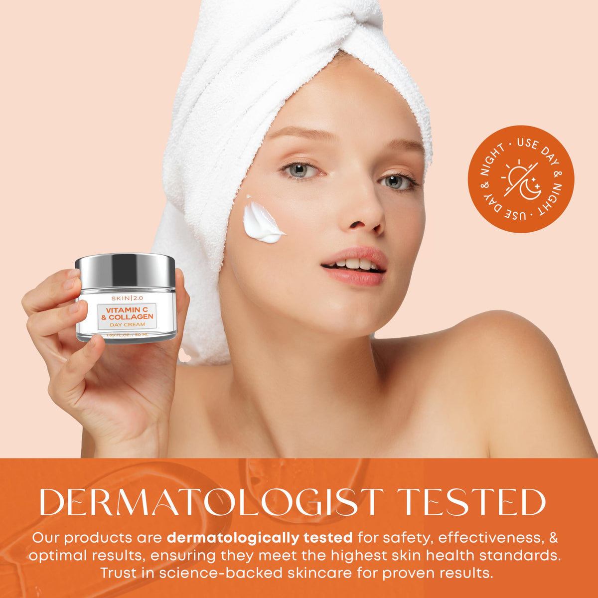 Skin 2.0 moisturizer being applied to face demonstrating hydration effect