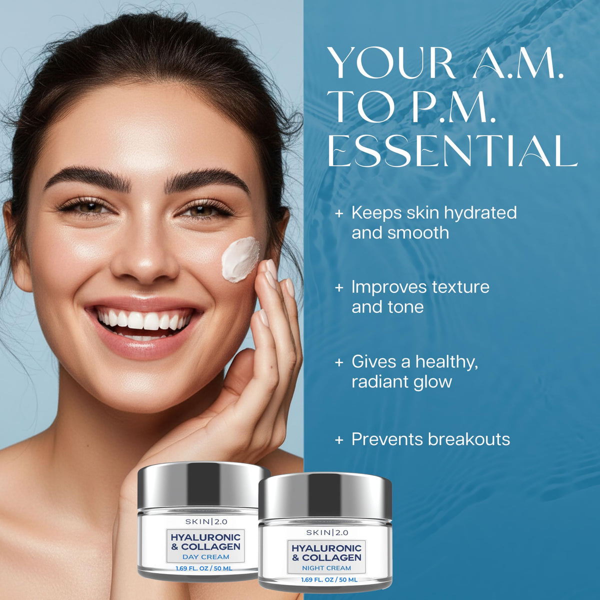 Skin 2.0 night cream jar open showing rich formula for overnight nourishment