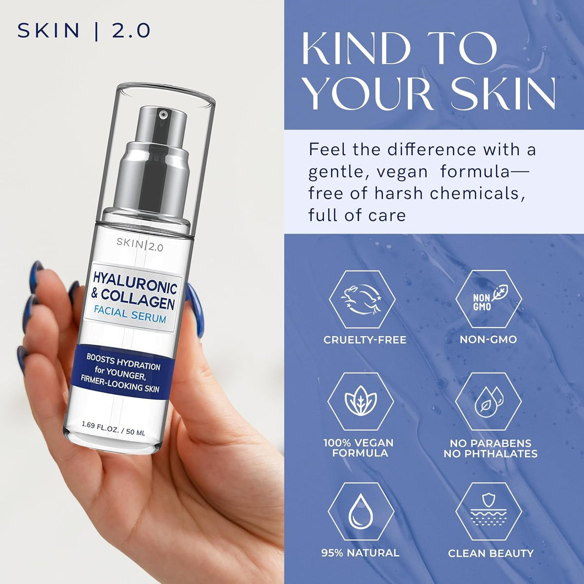 Skin 2.0 clear gel texture close-up demonstrating lightweight hydration