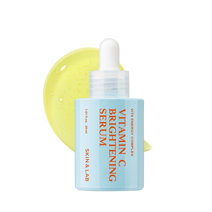 SKIN & LAB front packaging of vitamin C serum showing bottle and benefit of brightening