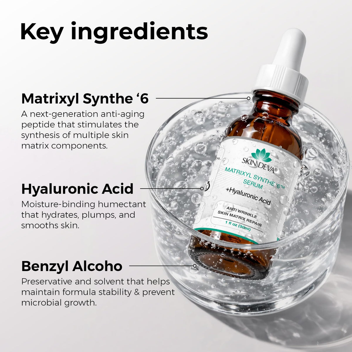 SKIN DEVA serum texture on hand demonstrating lightweight absorption benefit