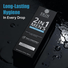 Skin Elements bottle beside ruler showing 16.9 fl oz size and travel-friendly scale