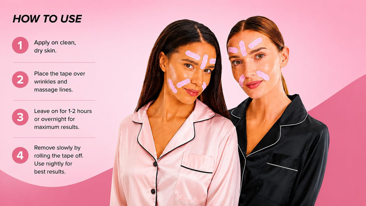 SKIN GYM strip applied on forehead demonstrating overnight smoothing