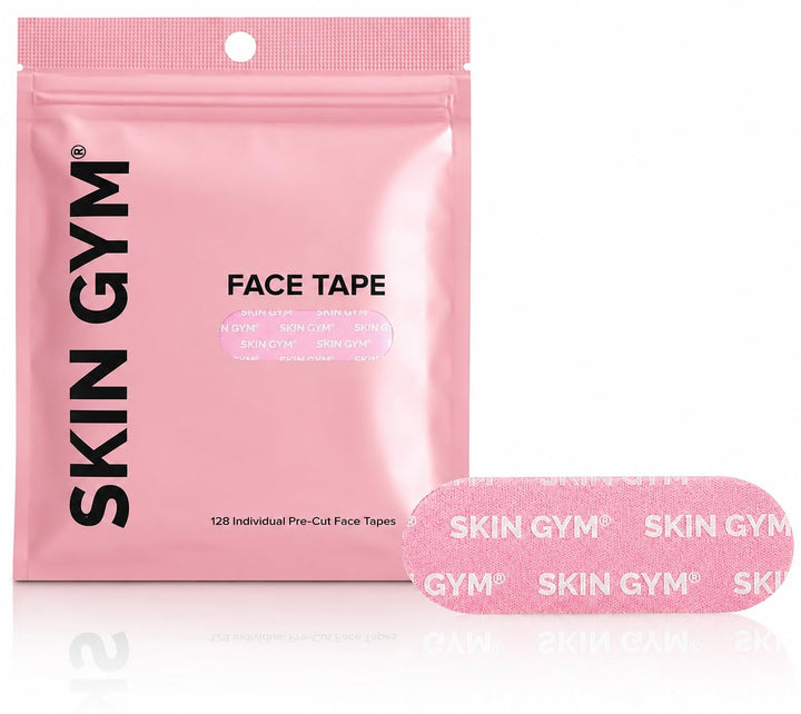 SKIN GYM front packaging showing 128 strips and product benefits