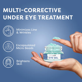 SKIN LAB BY BSL applying gel under eye with ring finger, smooths and refreshes