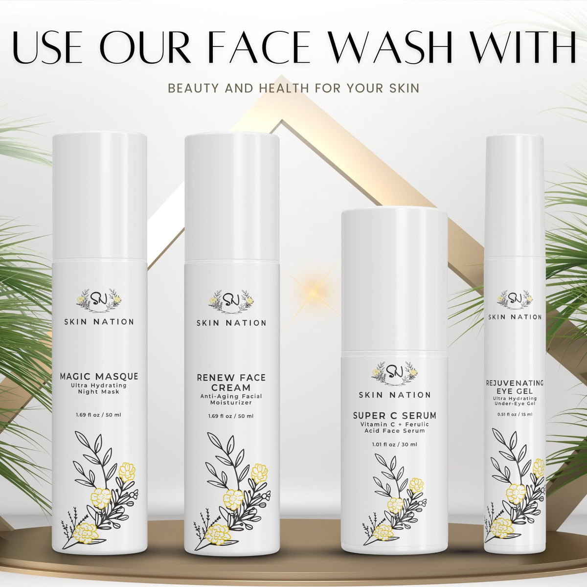 Skin Nation bottle beside fresh aloe leaf illustrating soothing hydration