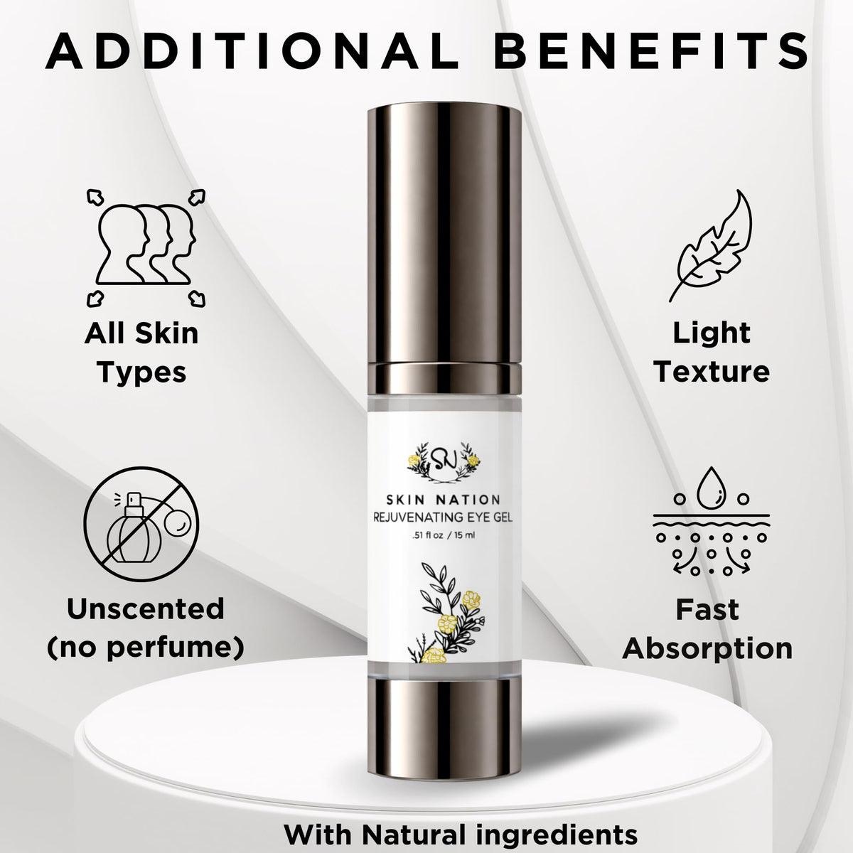 Skin Nation gel held in hand showing compact travel-friendly size