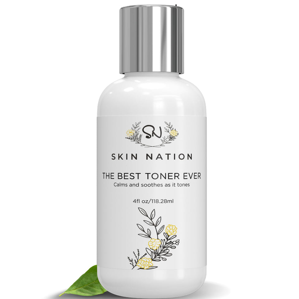 Skin Nation front bottle showing rosewater toner benefits hydration