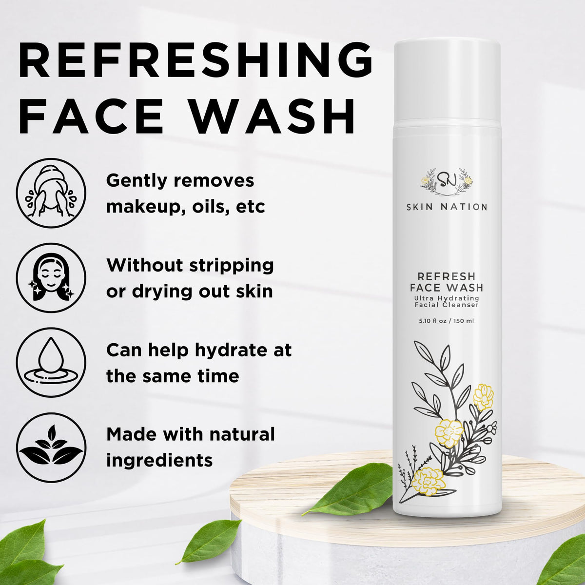 Skin Nation label close-up highlighting aloe and chamomile ingredients