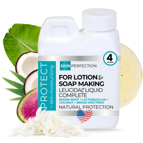 Skin Perfection front bottle showing product clarity and natural preservative benefits
