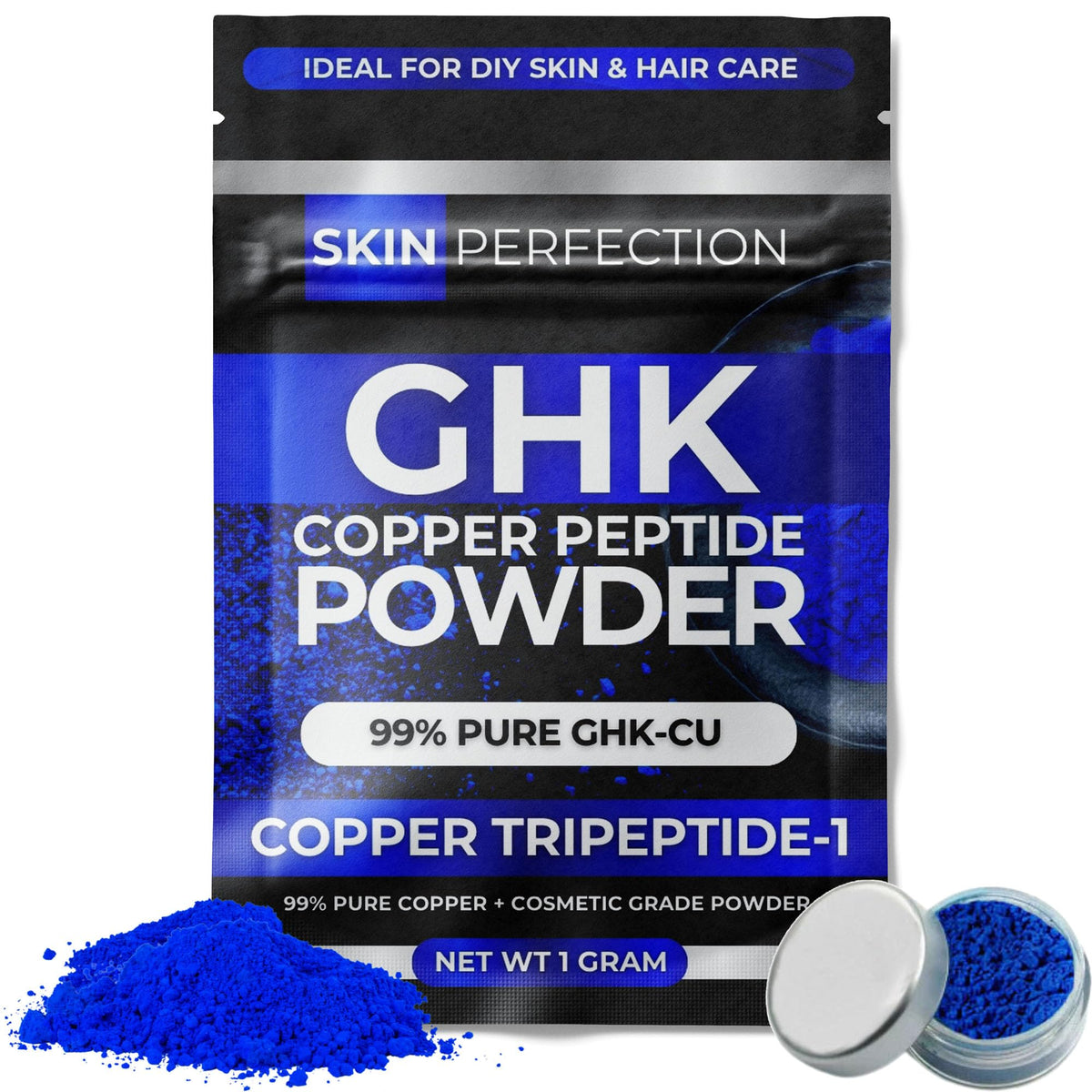 Skin Perfection jar front view showing product and purity benefit