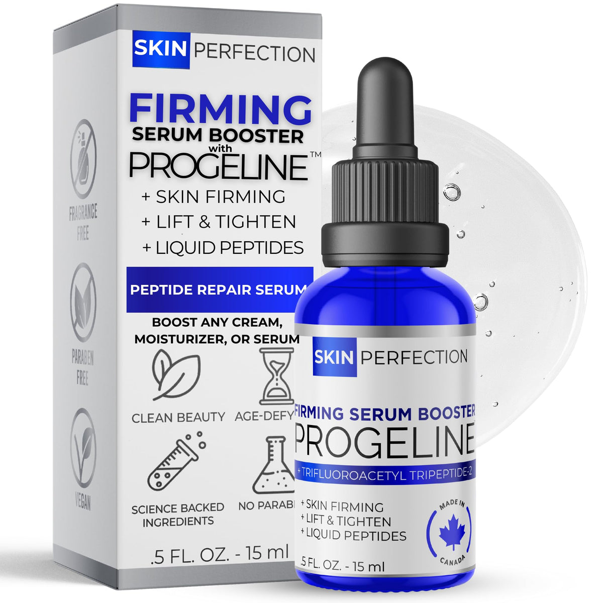 Skin Perfection blue glass bottle showing protective packaging and potency