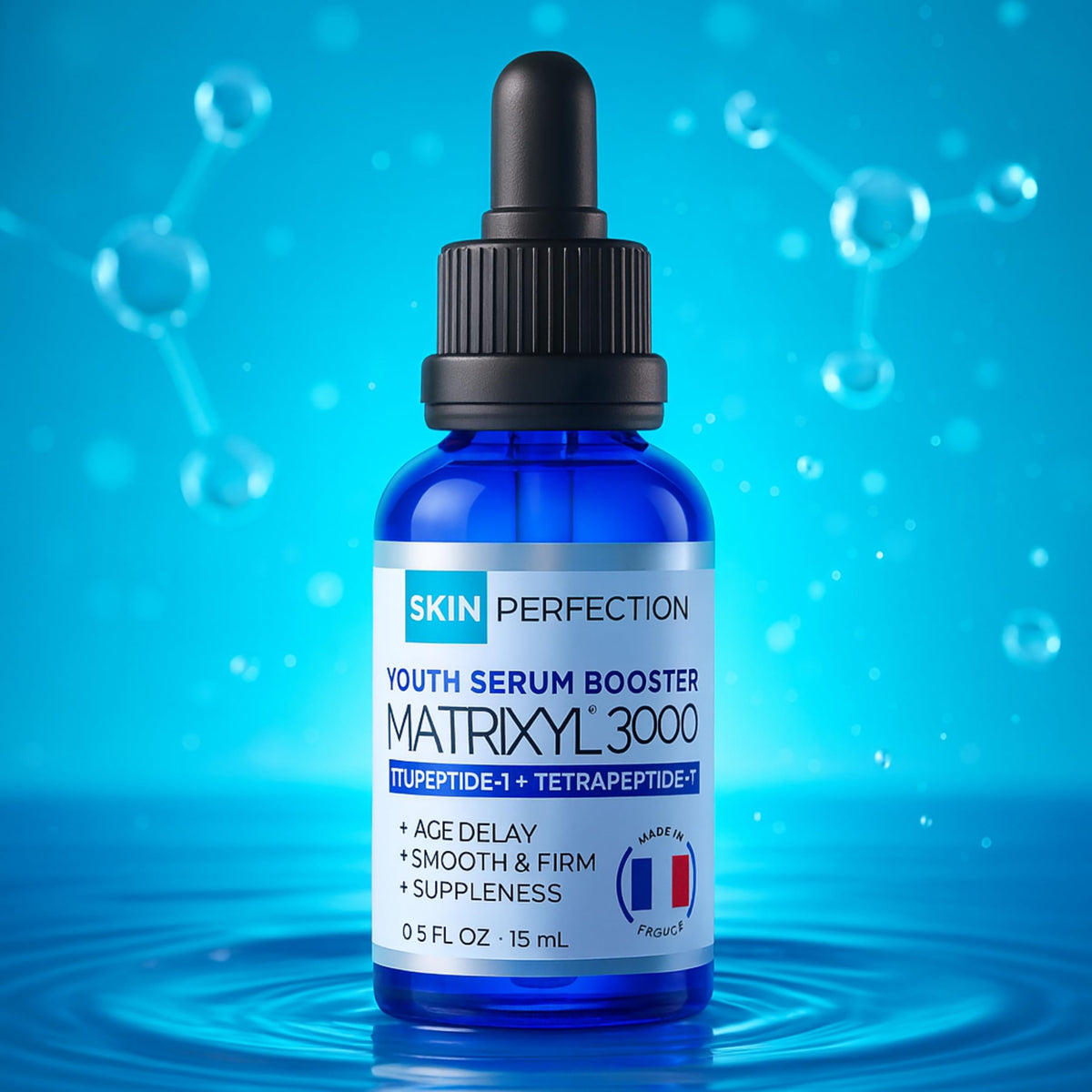Skin Perfection bottle next to a coin displaying small 0.5oz size and portability