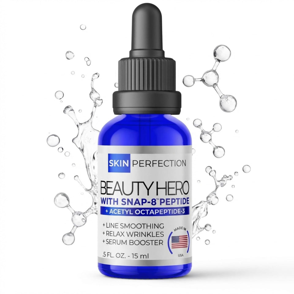 Skin Perfection front bottle view showing compact peptide booster benefits
