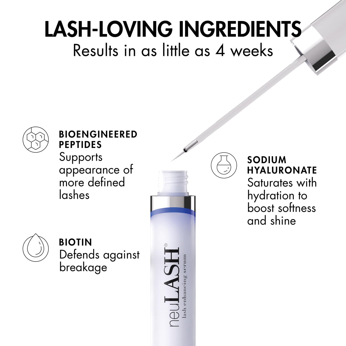 Skin Research Laboratories neuLASH applicator close-up for precise nightly swipe