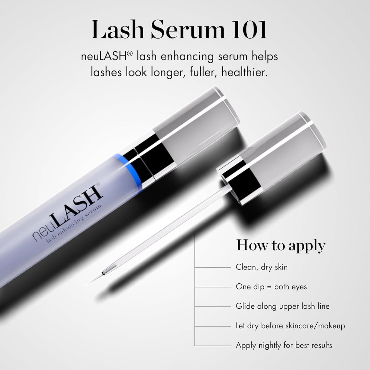 Skin Research Laboratories neuLASH styled before and after lashes showing fuller appearance