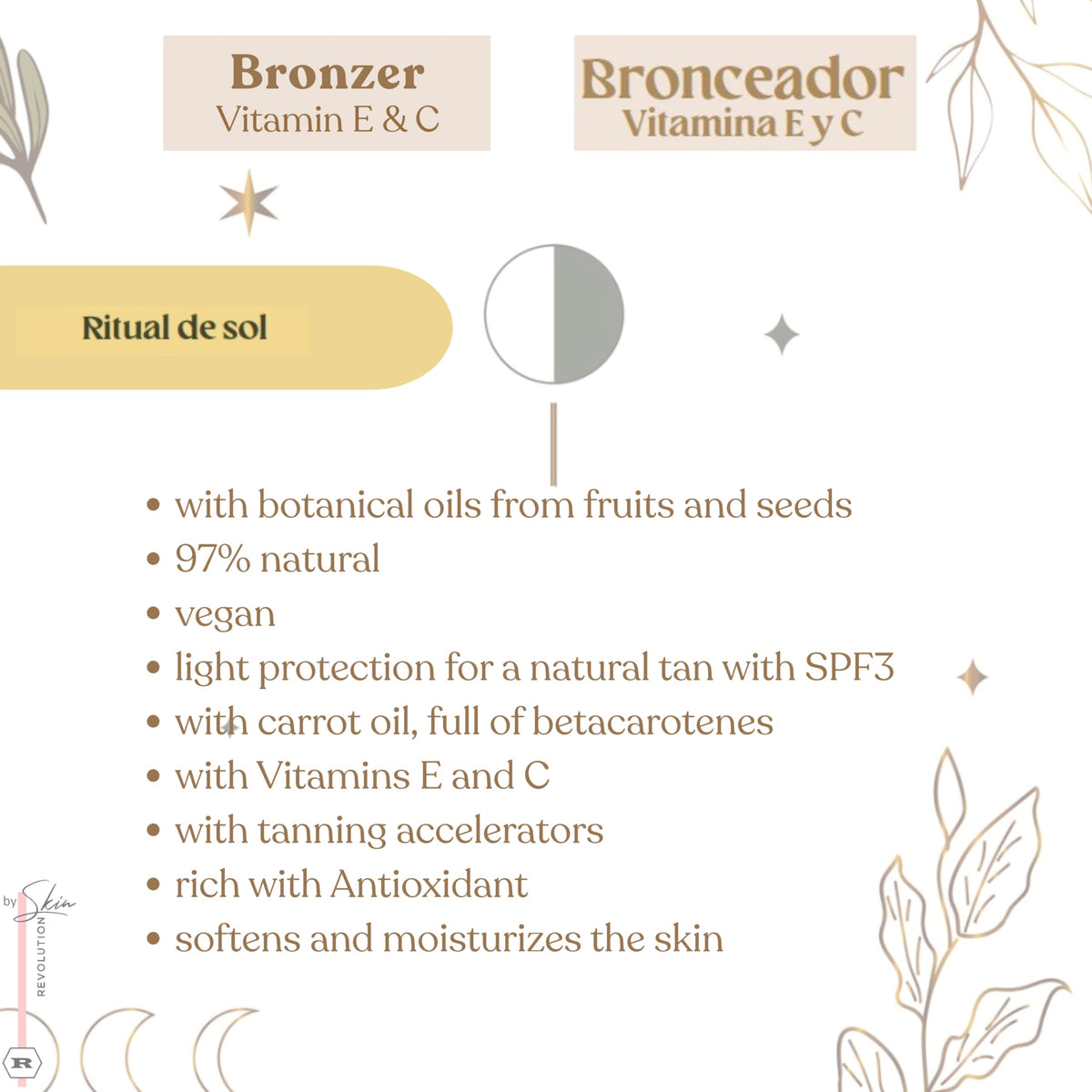 Skin Revolution carrot oil droplet highlights beta-carotene boost for deeper tan