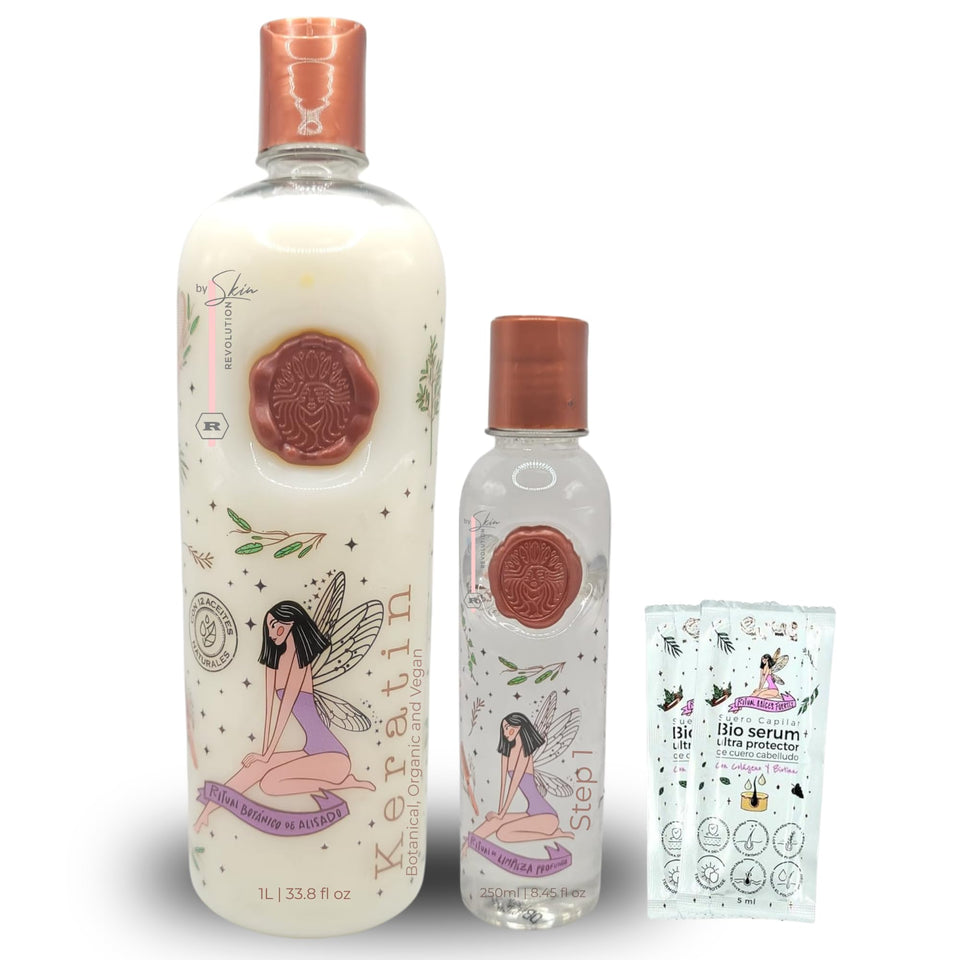 Skin Revolution front packaging of 1L Ritual Botánico keratin, shows product clarity and value