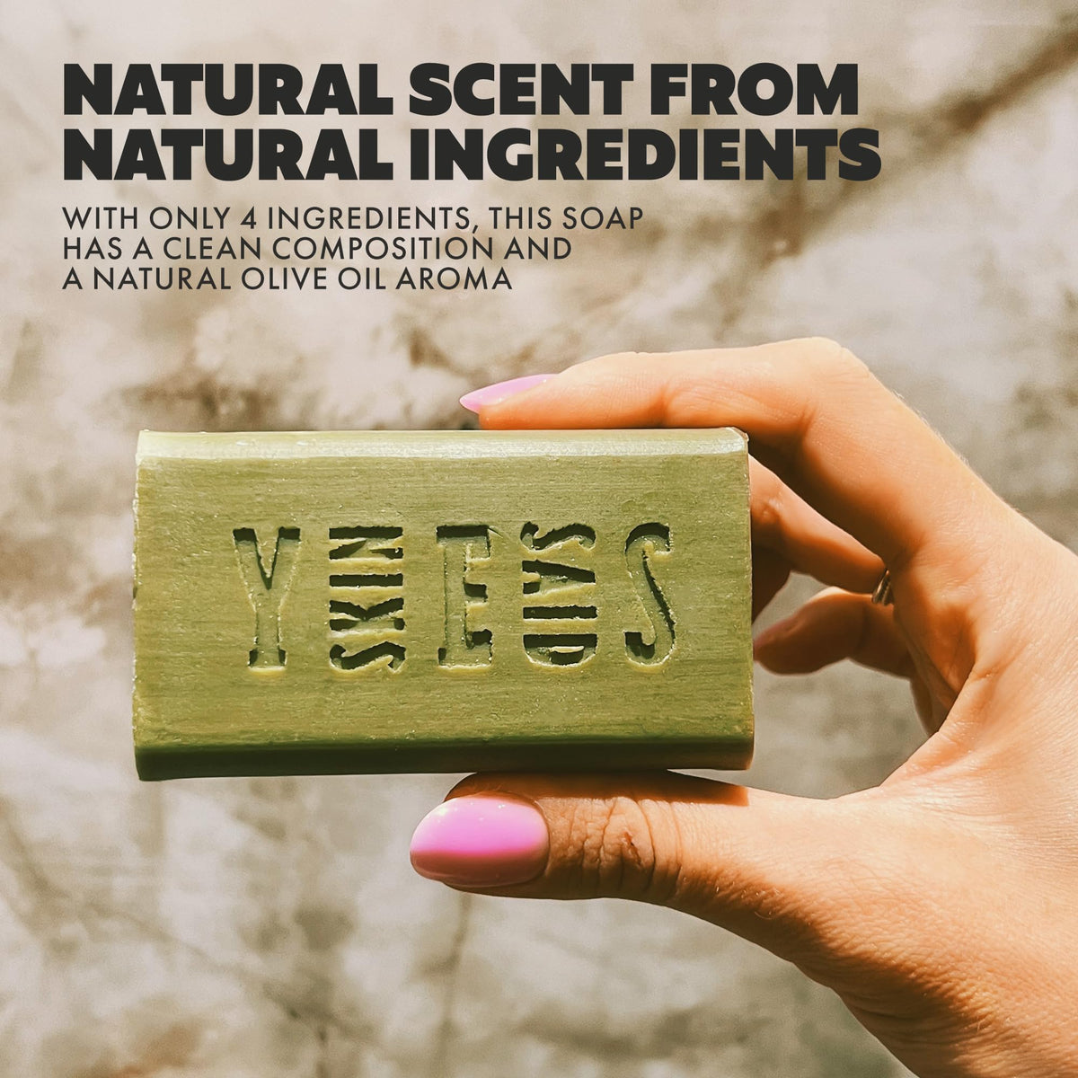 Skin Said Yes soap bar beside ruler demonstrating size and long-lasting value