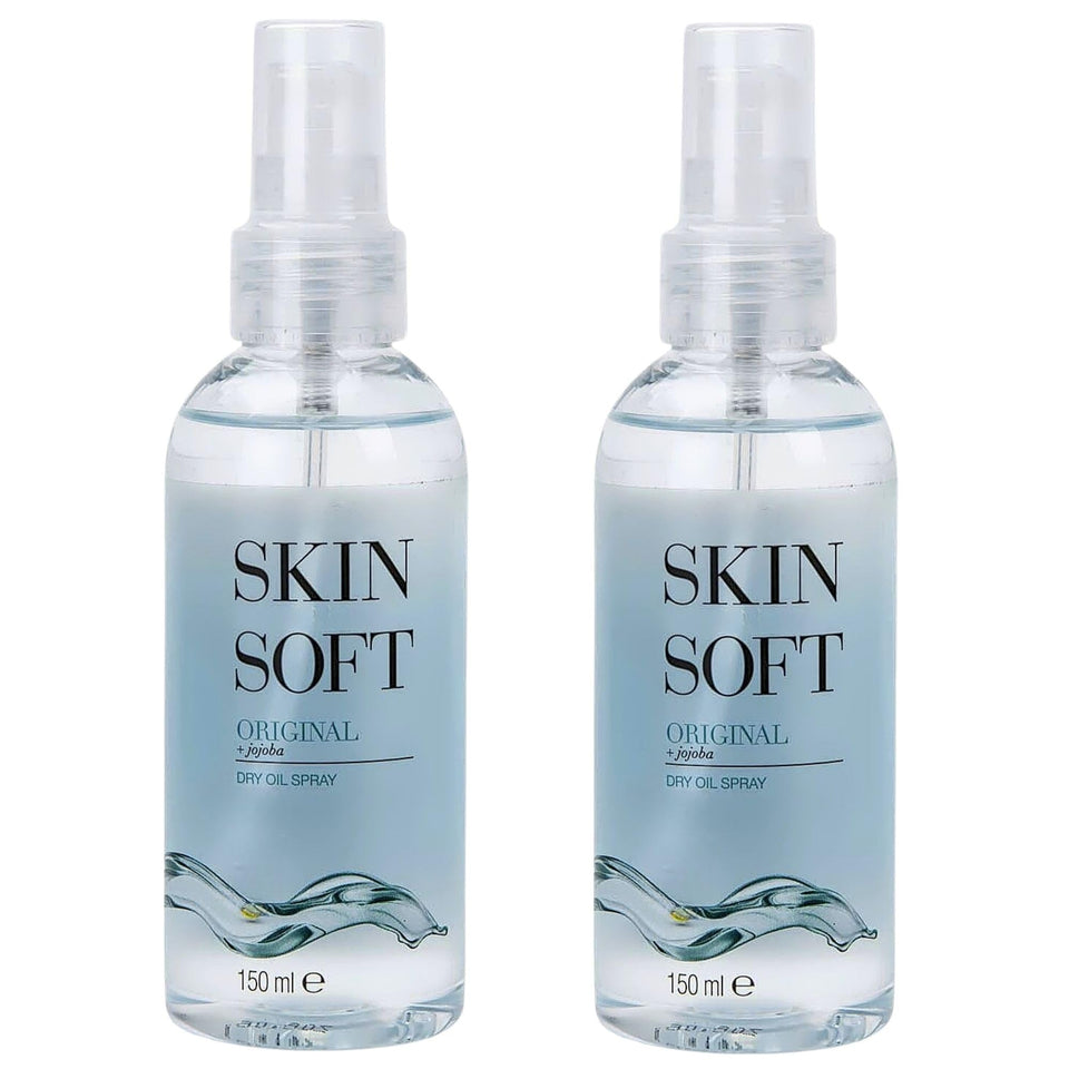 Skin Soft bottle front view showing label and size, highlights convenience
