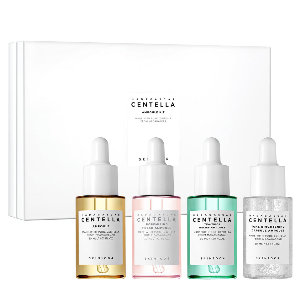 SKIN1004 front packaging showing four travel ampoules for soothing benefits