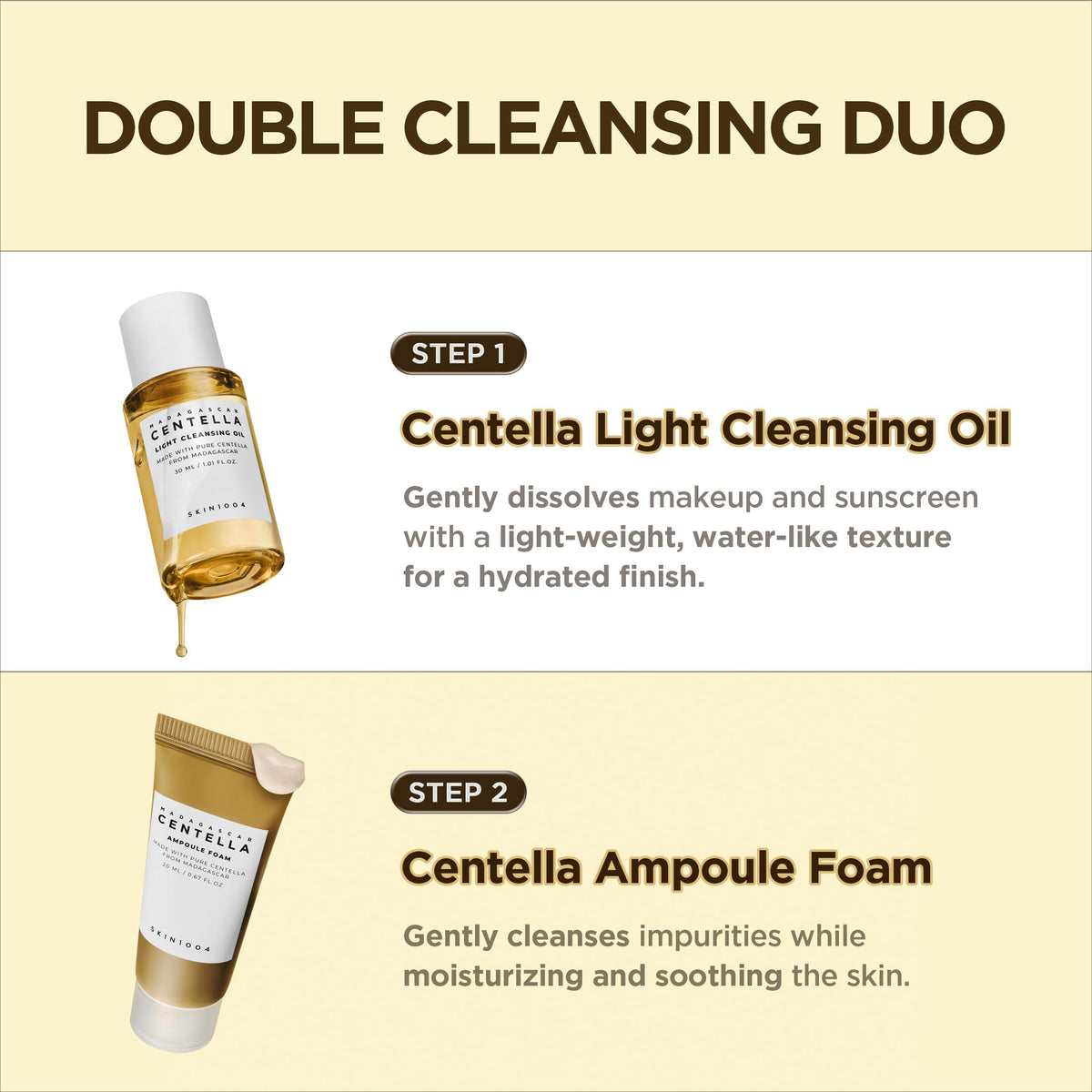 SKIN1004 ampoule serum dropper action illustrating targeted calming boost