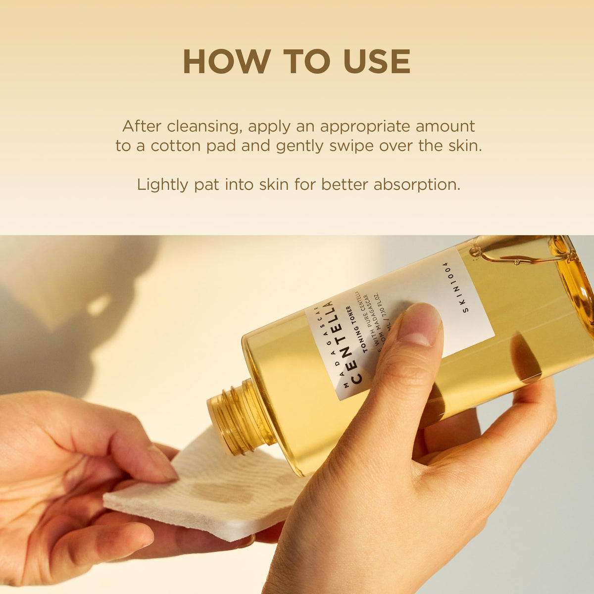 SKIN1004 toner on cotton pad showing easy application and refined cleansing