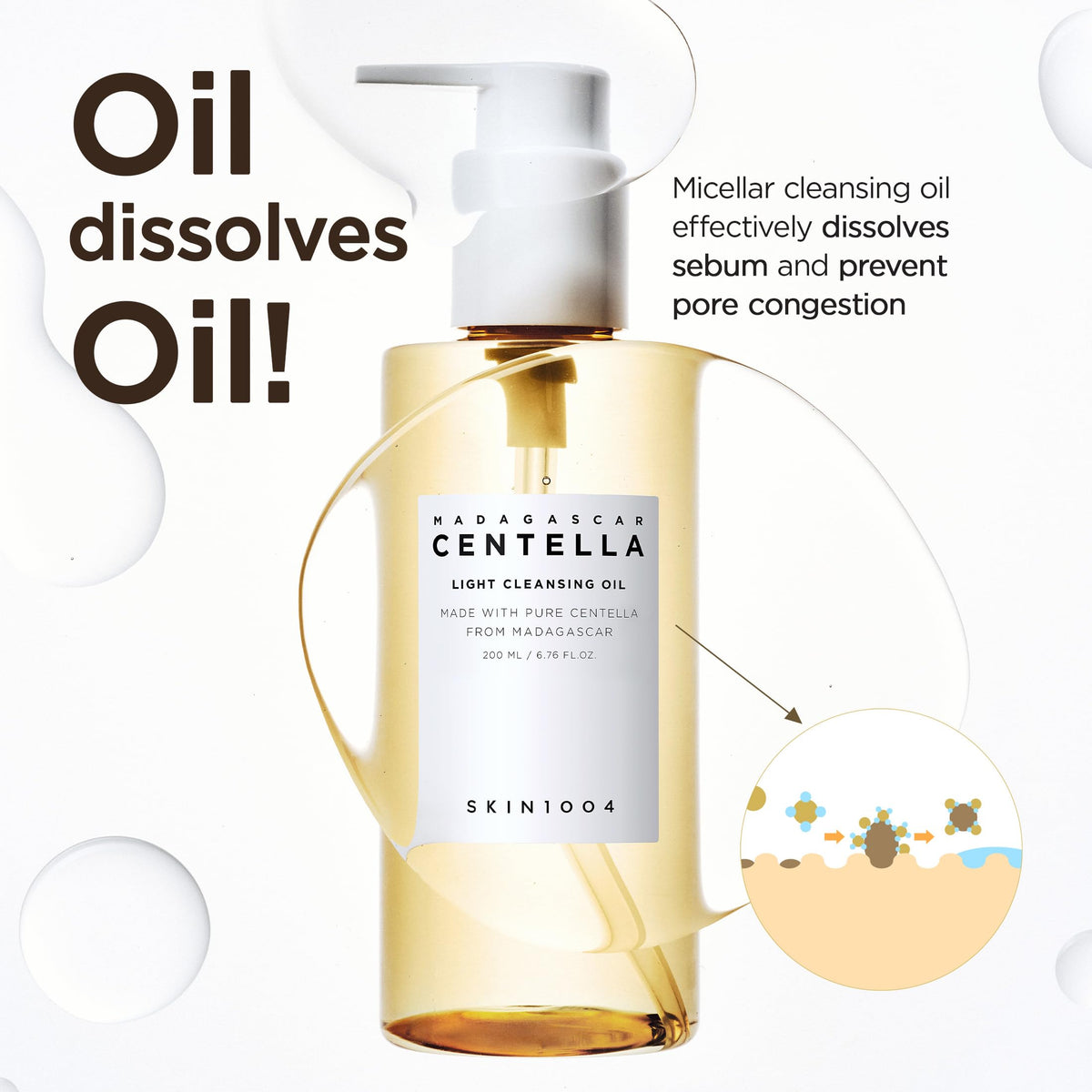 SKIN1004 cleansing oil texture on hand illustrating lightweight oil that removes makeup