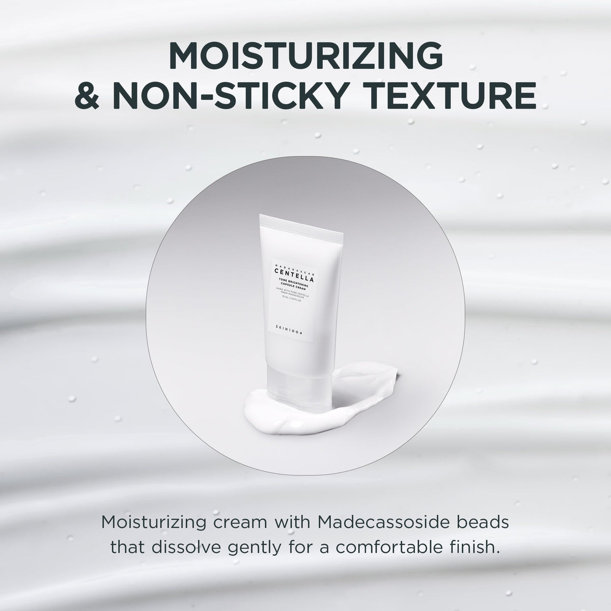 SKIN1004 cream spread on cheek demonstrating smooth finish and quick absorption