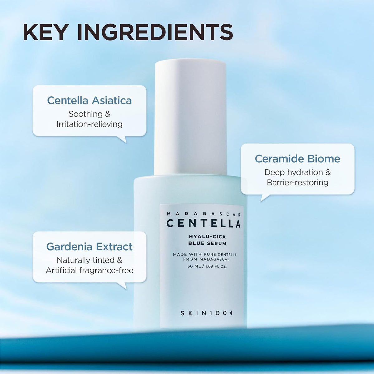 SKIN1004 close-up of gel-like serum texture highlighting fast absorption