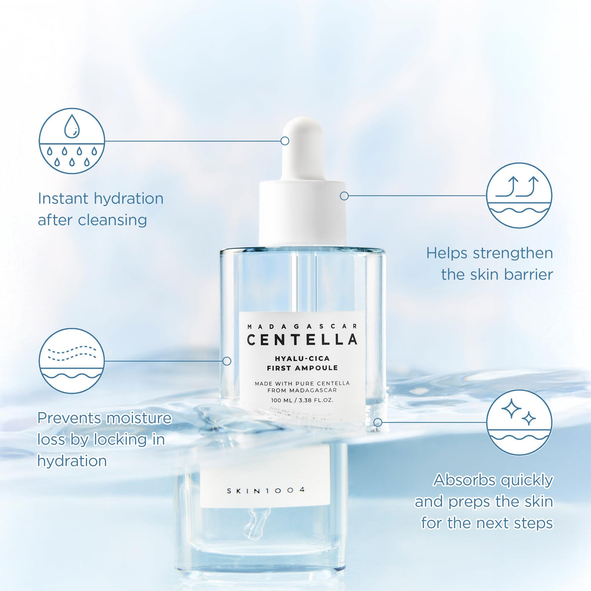 SKIN1004 texture close-up showing watery serum for lightweight hydration