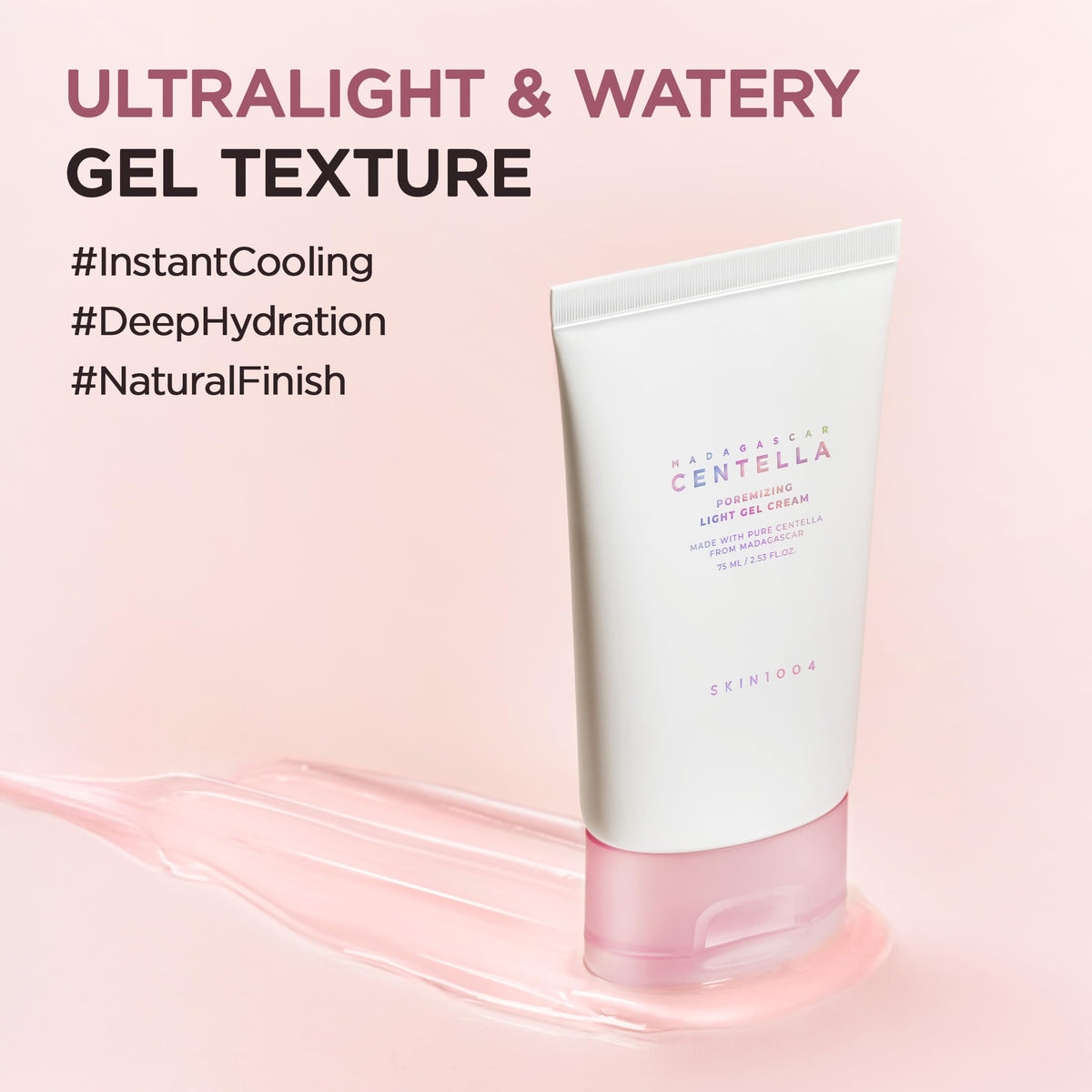 SKIN1004 applying gel cream to hand demonstrating quick absorption benefit