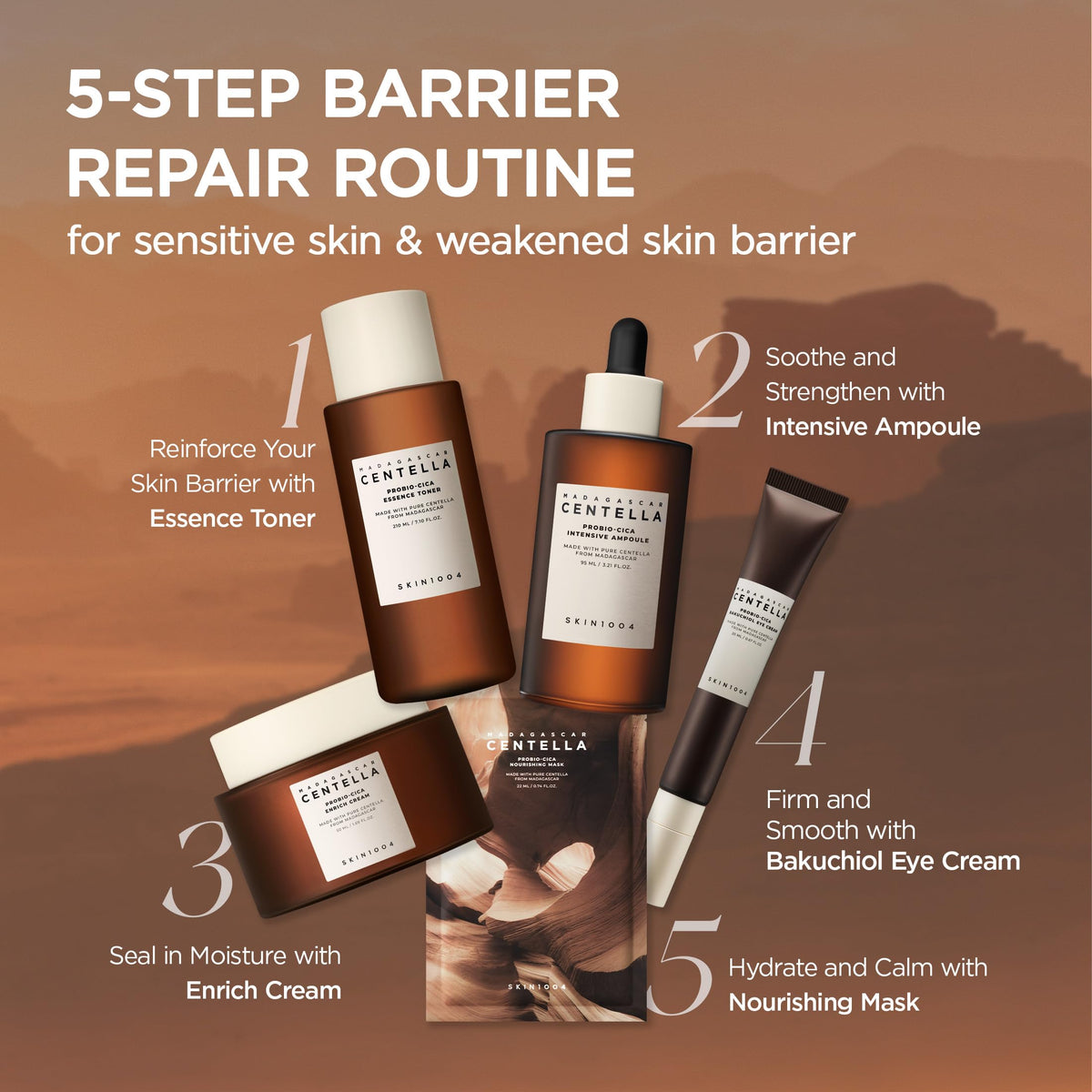 SKIN1004 on a minimalist vanity conveying daily soothing and hydration