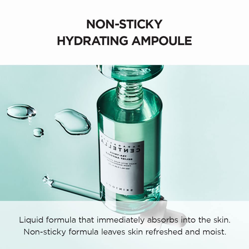 SKIN1004 serum texture close-up showing lightweight absorbent finish for hydration