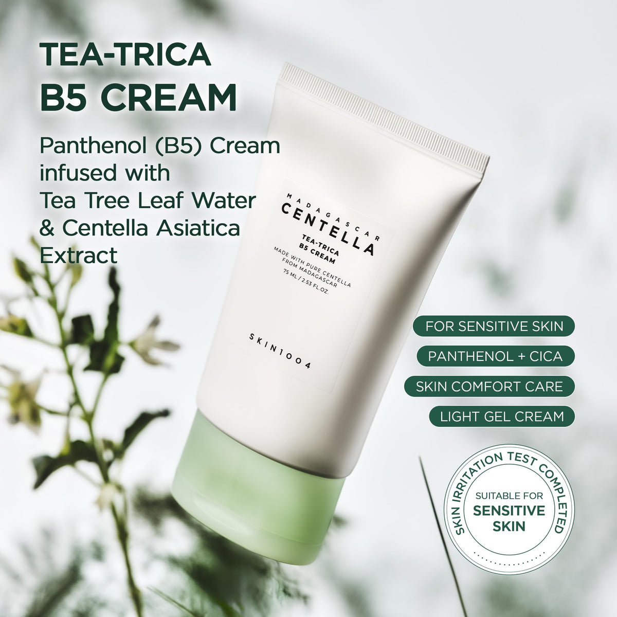 SKIN1004 cream texture on fingertip, silky gel-cream absorbs without residue