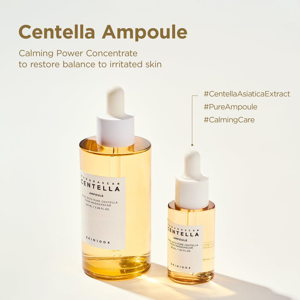 SKIN1004 label detail of Tea-Trica Relief ampoule highlighting soothing benefit