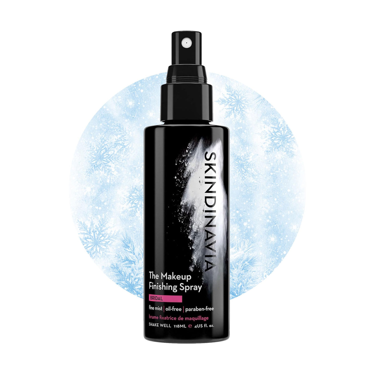 SKINDINAVIA front packaging showing 4 oz bottle and branding benefit-long lasting hold